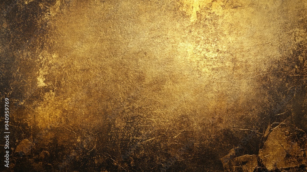 Obraz premium Vintage-inspired metallic gold background with rough grunge textures, ideal for regal and timeless designs.