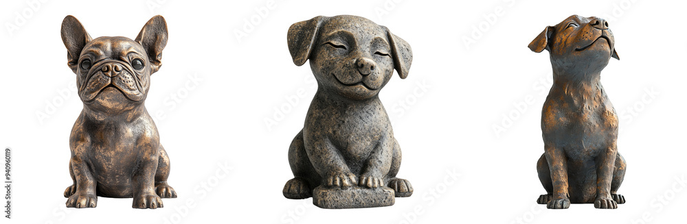 French bulldog and other dog statues set isolated on transparent background decorative pet sculptures French bulldog and other dog statues set isolated on transparent background decorative pet sculptures