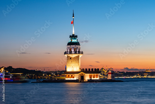 Wallpaper Mural New Maiden's Tower (Kiz Kulesi) in the Sunset Time Drone Photo, Uskudar Istanbul, Turkiye (Turkey) Torontodigital.ca
