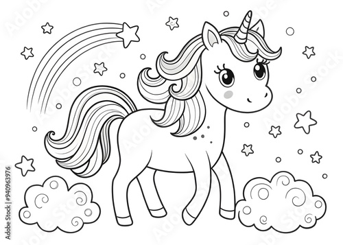 Wallpaper Mural Hand drawn kawaii coloring book with unicorn AI generated Torontodigital.ca