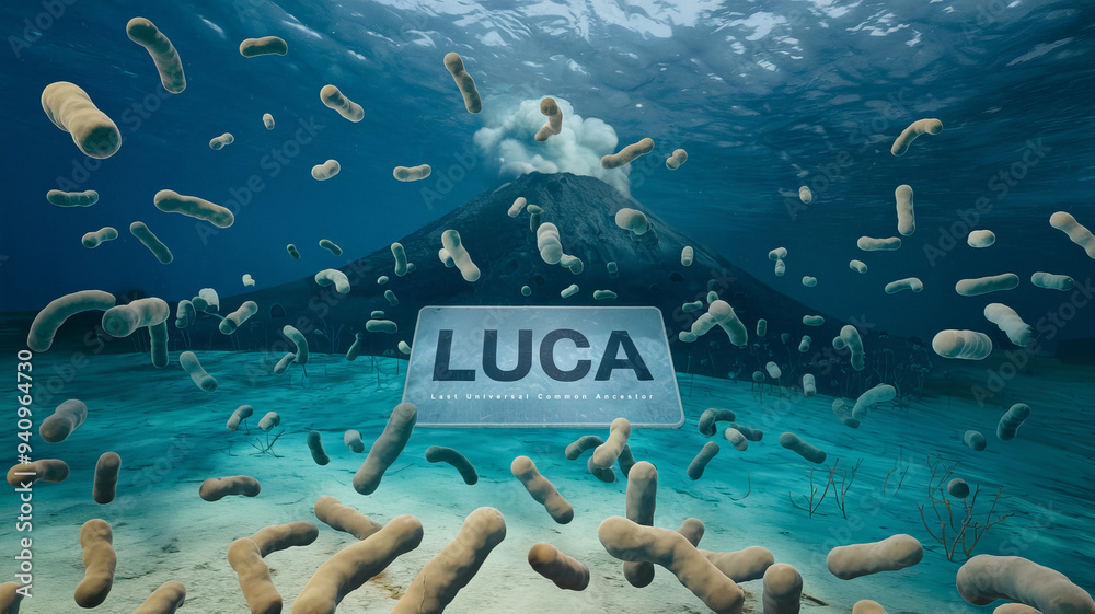 LUCA (Last Universal Common Ancestor) depicted as ancient bacteria in a ...