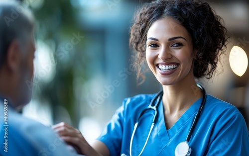 A nurse providing care to a patient, with emphasis on compassionate interaction, Healthcare, Human side of healthcare photo