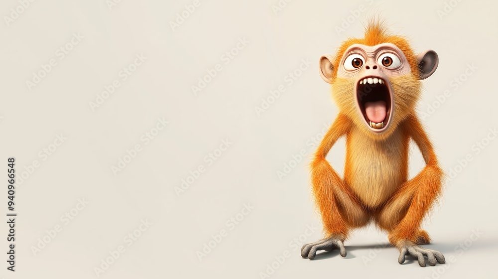 Animated orange monkey screaming with a wide open mouth on a light background
Animated orange monkey screaming with a wide open mouth on a light background