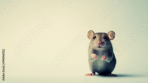 Tiny Mouse Standing Upright with Paws Clasped in Front
