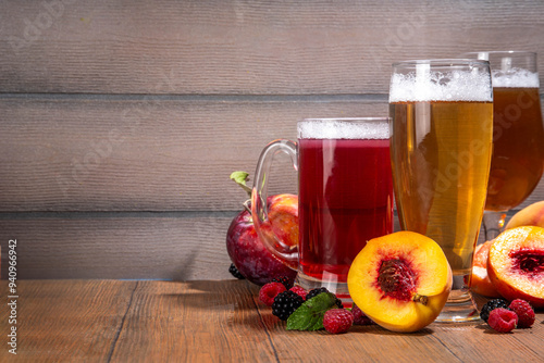 Φωτογραφία Set of fruit and berry beer ales drinks, beer shandy with various taste