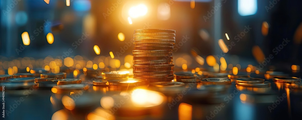 A stunning close-up of stacked coins with warm light reflecting off them, symbolizing wealth and financial growth. A stunning close-up of stacked coins with warm light reflecting off them, symbolizing wealth and financial growth.