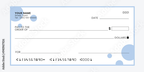 Blank bank cheque. Personal desk check template. Banknote, money design,currency, bank note, money coupon vector.