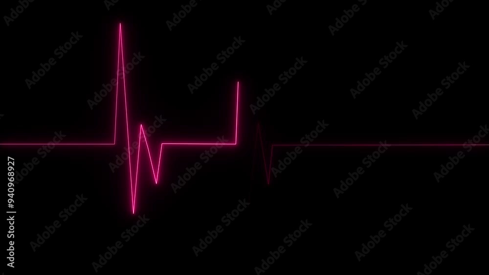 Abstract heatwave and pulse rate animation. It's a blue and pink icon in neon light. Black background.4k.