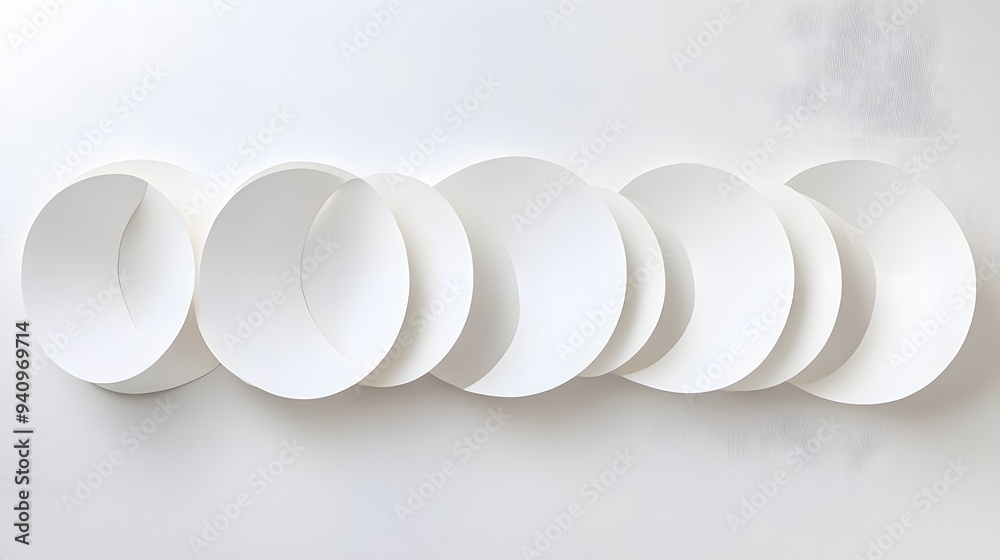 67. Minimalist 3D wall art featuring a series of simple circle paper cutouts with subtle shadowing 67. Minimalist 3D wall art featuring a series of simple circle paper cutouts with subtle shadowing