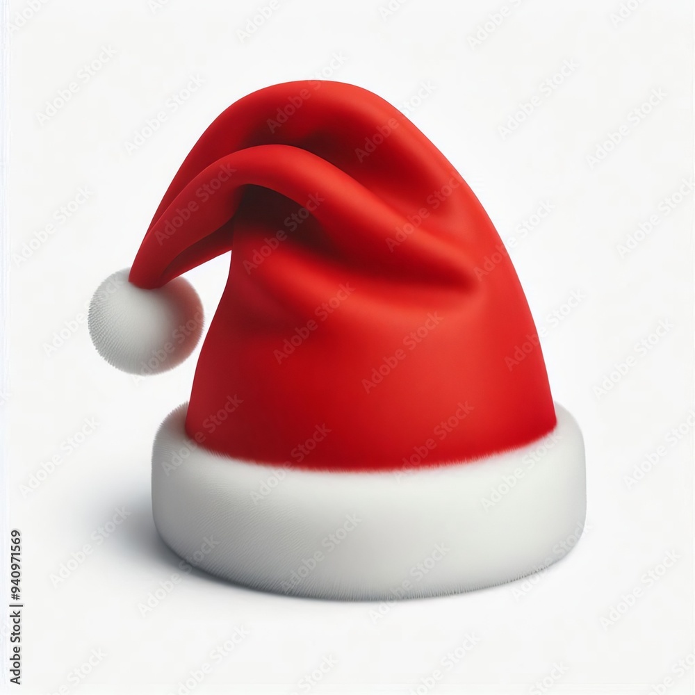 A red Santa Claus hat with white fur trim, isolated against a white background, symbolizing Christmas A red Santa Claus hat with white fur trim, isolated against a white background, symbolizing Christmas
