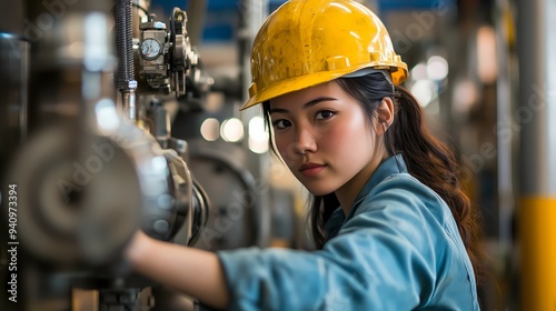 Wallpaper Mural Female Engineer Working in Factory. Torontodigital.ca