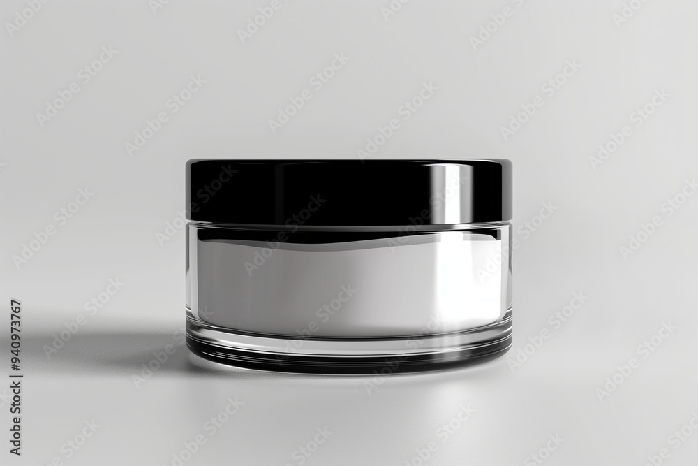 A clear, isolated jar mockup with an elegant lid and blank label provides a versatile template for showcasing various skincare solutions.