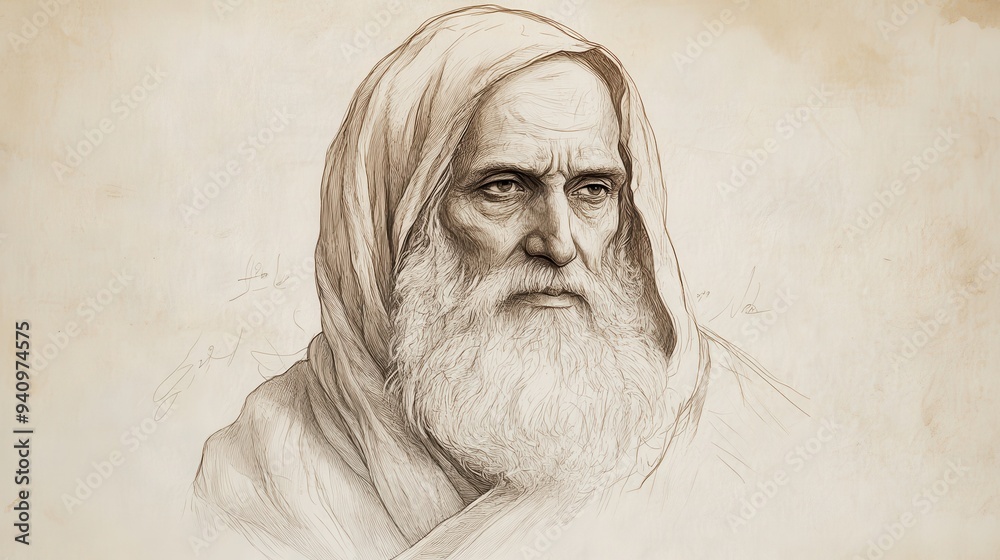 Job’s Response to Eliphaz - Biblical Illustration of Job Defending His Innocence and Challenging Eliphaz’s View of Divine Justice, Beige Background Job’s Response to Eliphaz - Biblical Illustration of Job Defending His Innocence and Challenging Eliphaz’s View of Divine Justice, Beige Background