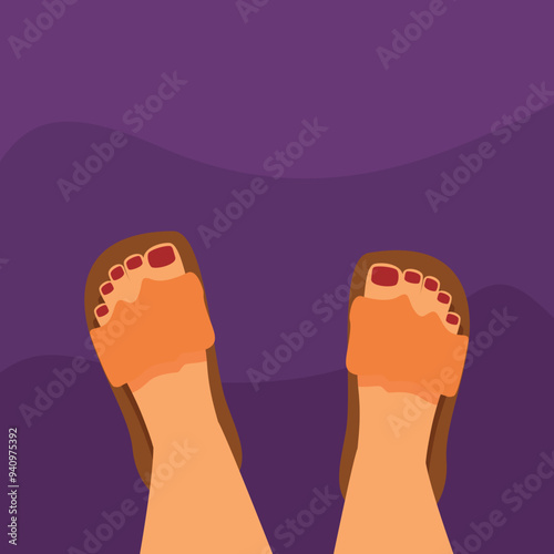 Woman relaxing at home, wearing comfortable orange slippers after a long day