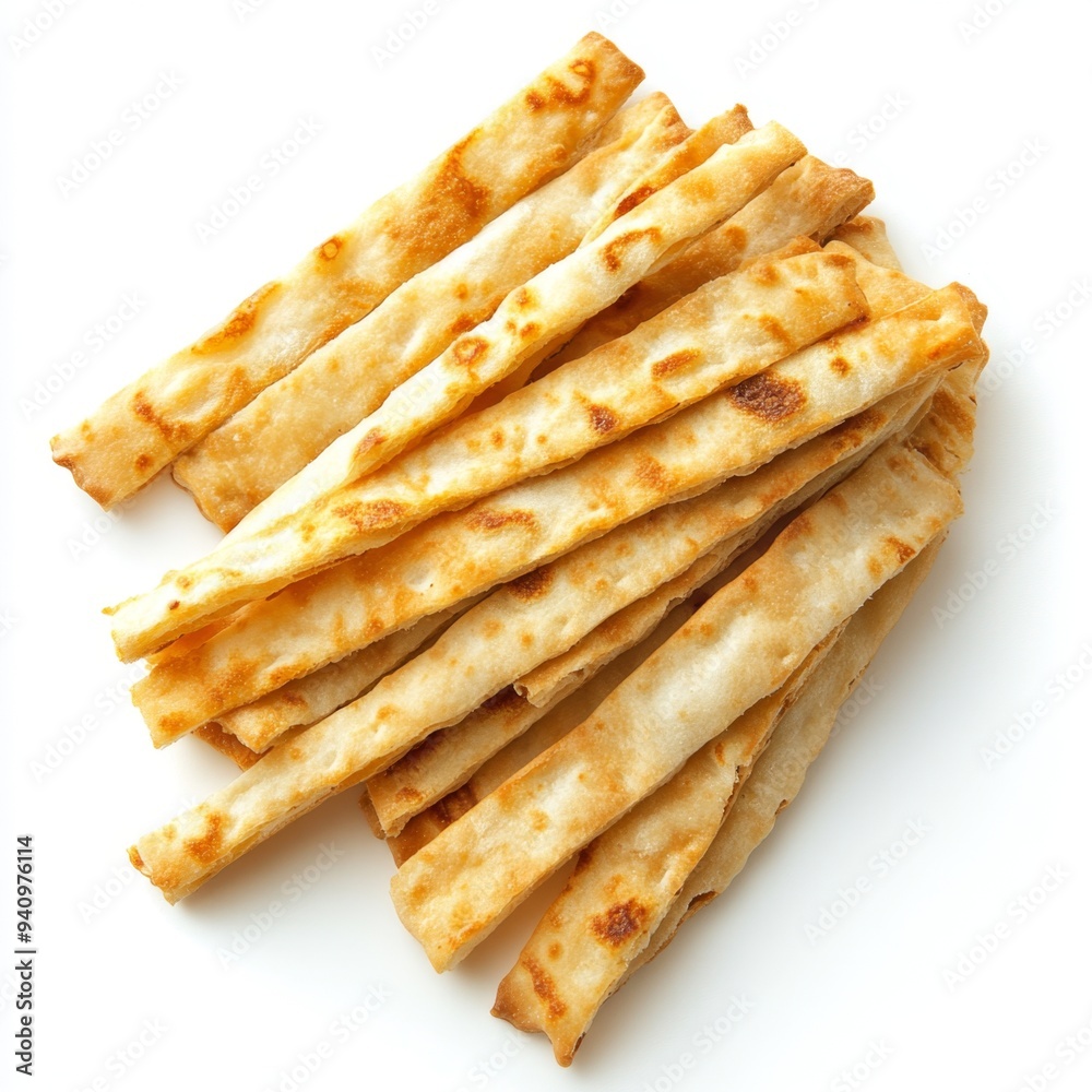 Crispy Flatbread Strips for Dipping on White Background Crispy Flatbread Strips for Dipping on White Background