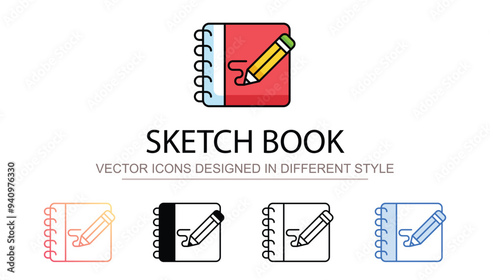 Sketch Book icon design with white background stock illustration
