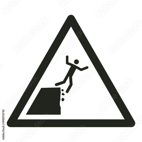 ISO warning safety signs_warning ; unstable cliff edge_symbol and pictogram only_black and white edition