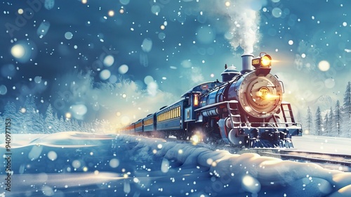 Illustration of the concept of Vintage polar express train traveling