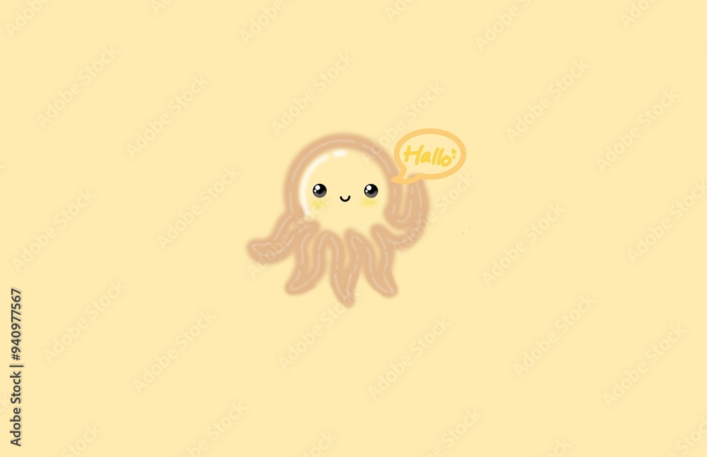 Obraz premium octopus on the background, illustration, octopus, yellow alien monster, funny octopus illustration, funny octopus cartoon, illustration of octopus with background, yellow background, cute background
