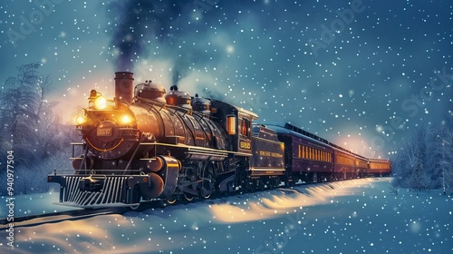 Illustration of the concept of Vintage polar express train traveling