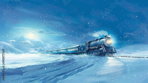 Illustration of the concept of Vintage polar express train traveling