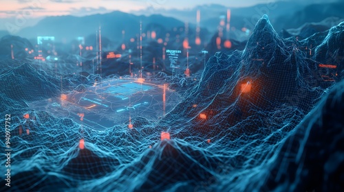 Digital Terrain Mapping: Wireframe Landscape Data Visualization