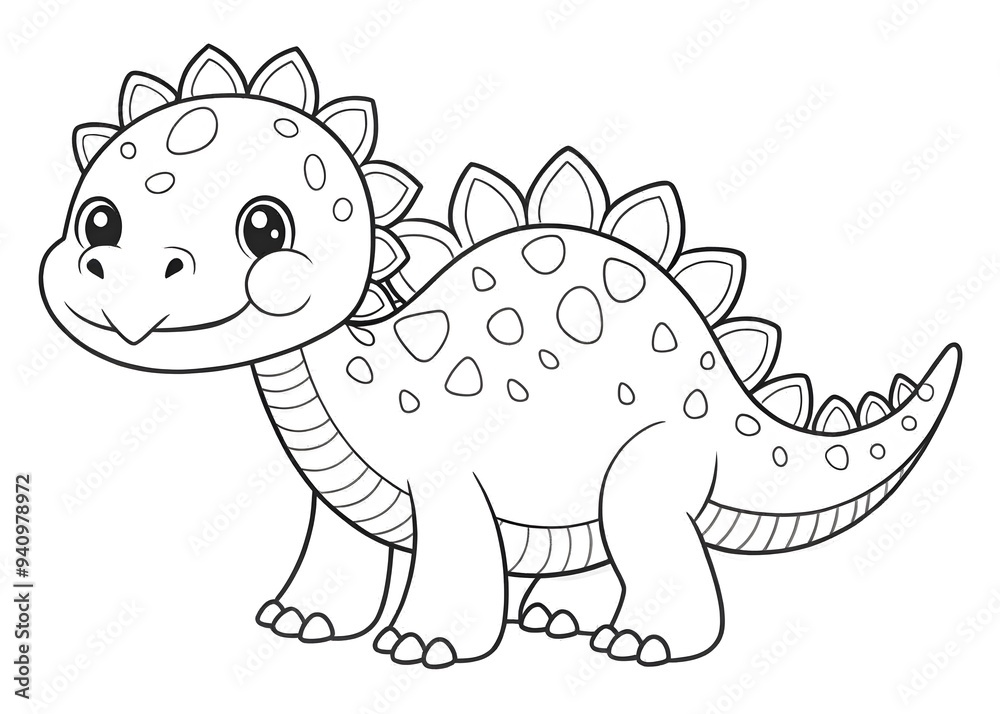 Fototapeta premium Hand drawn kawaii coloring book with Dinosaur AI generated