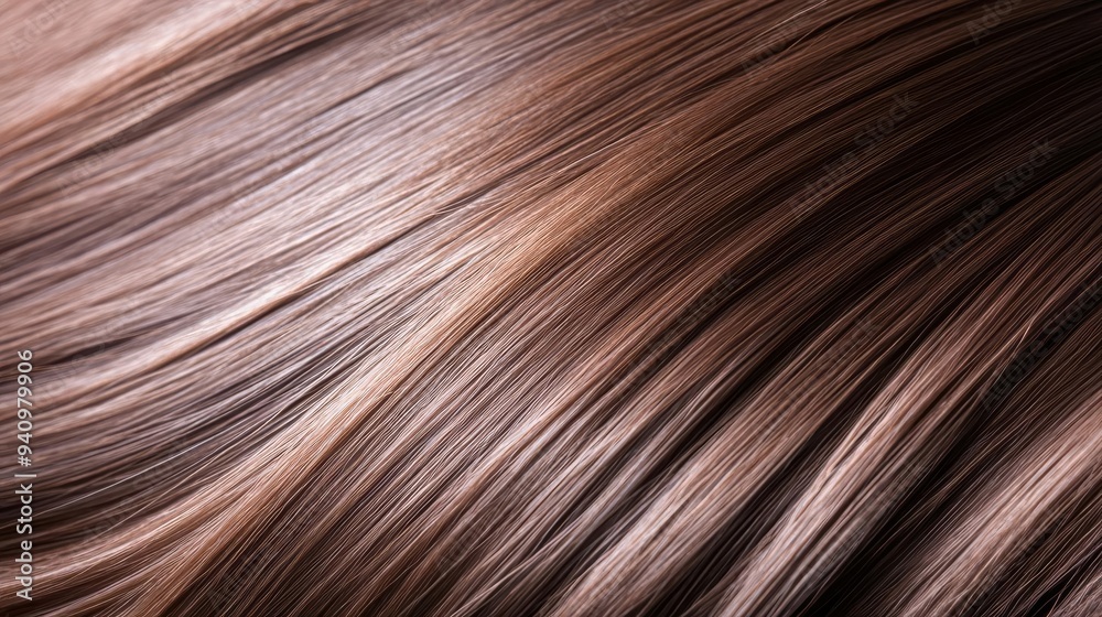 Fototapeta premium Close-up of hair strands coated with a silky treatment serum, smoothing care, shine booster