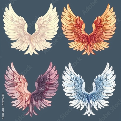 Illustration of wings collection set