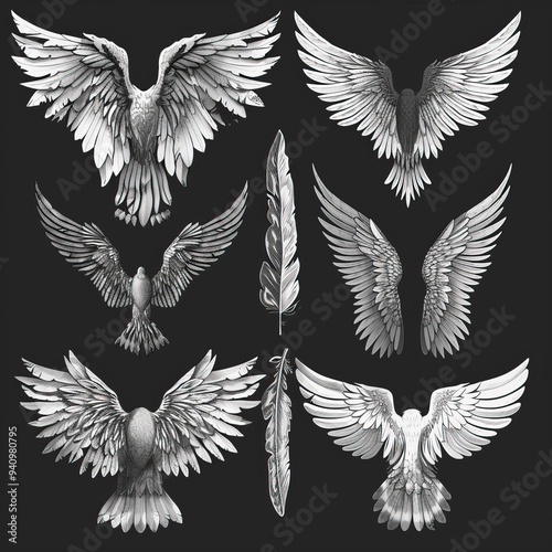 Illustration of wings collection set