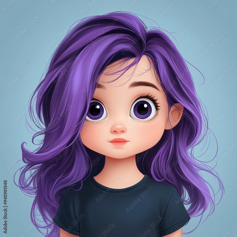 A charming little girl with vibrant purple hair, full of joy and wonder, spreading happiness wherever she goes. A charming little girl with vibrant purple hair, full of joy and wonder, spreading happiness wherever she goes.