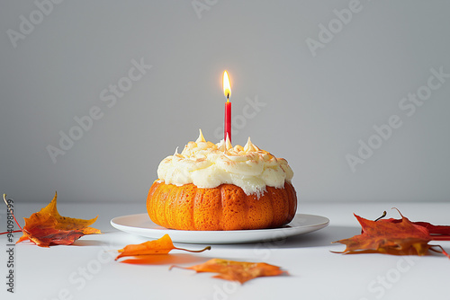 birthday cake with candle-pumpkin cake
