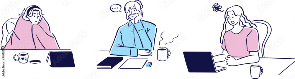 Minimalist Flat Illustration Depicting Girls in Different Moods Accompanied by Coffee for Every Moment Minimalist Flat Illustration Depicting Girls in Different Moods Accompanied by Coffee for Every Moment