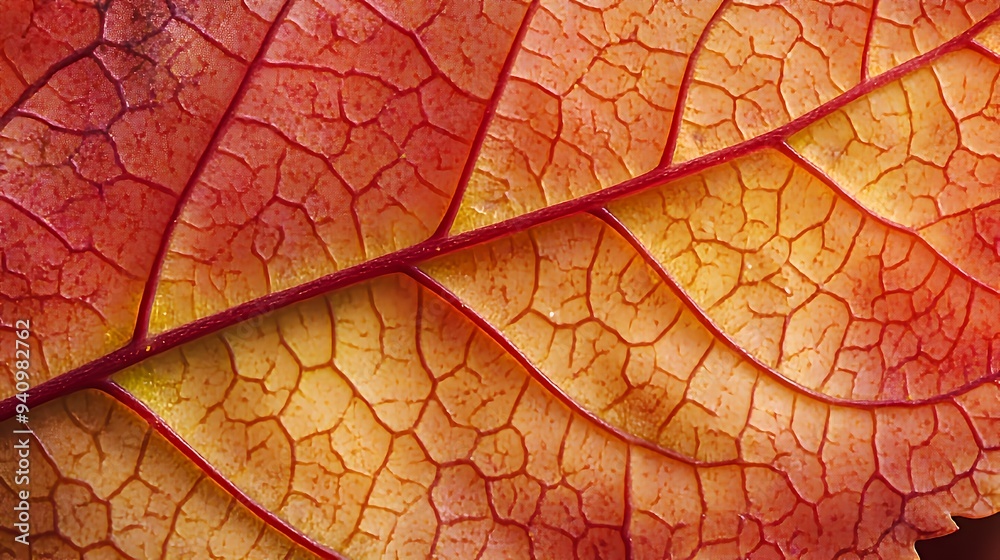 Fototapeta premium Close-up of a vibrant leaf showcasing intricate textures and colors.