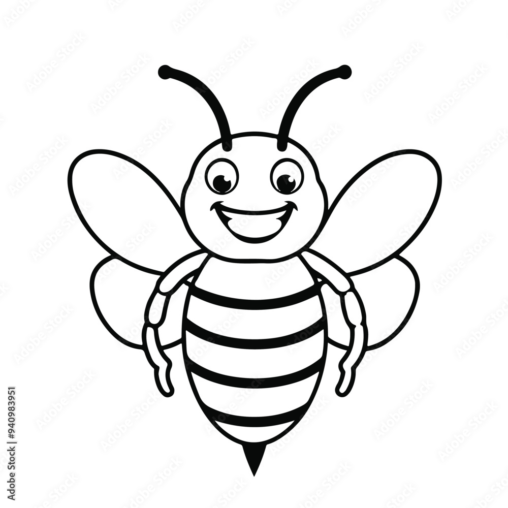 Obraz premium Cute Honey Bee Vector Illustration | Cartoon Bumblebee, Pollination, Nature, Spring, Garden, Wildlife