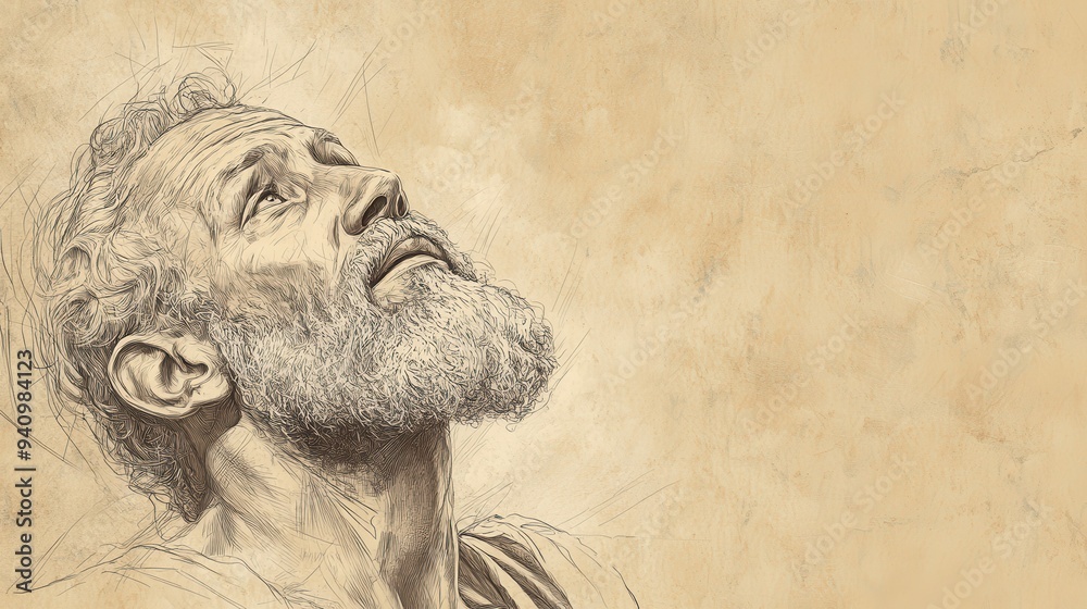Job’s Plea for a Mediator in the Bible - Illustration of Job Looking to the Sky, Expressing His Hope for a Mediator, Beige Background Job’s Plea for a Mediator in the Bible - Illustration of Job Looking to the Sky, Expressing His Hope for a Mediator, Beige Background