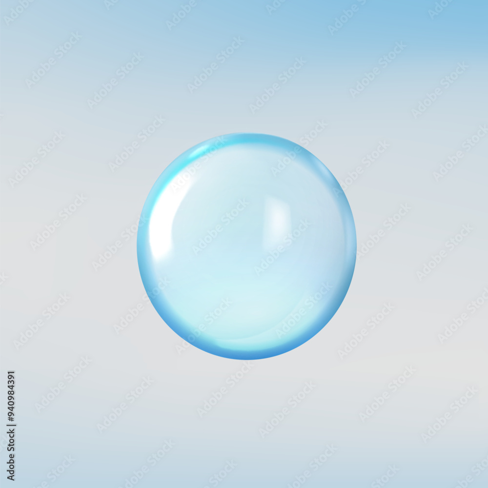 Realistic 3D glass ball with glares and highlights, vector volume glossy blue circle, transparent sphere, crystal bubble Realistic 3D glass ball with glares and highlights, vector volume glossy blue circle, transparent sphere, crystal bubble