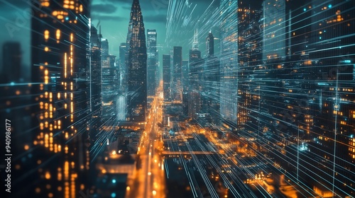 Wallpaper Mural Futuristic Cityscape: Data Flow in Metropolis Torontodigital.ca