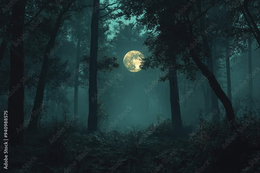 Enchanted Forest Moonlight Mysterious Glowing Trees, Hidden Secrets Unveiled in Full Moon's Light, A Captivating Nighttime Scene Enchanted Forest Moonlight Mysterious Glowing Trees, Hidden Secrets Unveiled in Full Moon's Light, A Captivating Nighttime Scene