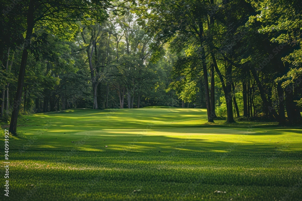 A Peaceful Golf Course Framed by Trees A Peaceful Golf Course Framed by Trees