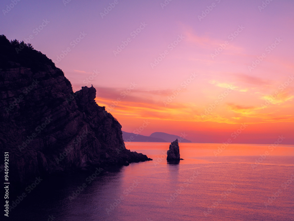 Rock sail at the yalta crimea during sunset