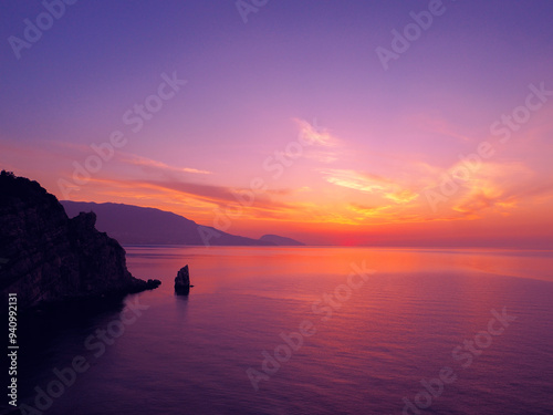 Rock sail at the yalta crimea during sunset