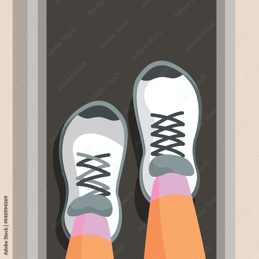 Person is running on a treadmill, wearing white sneakers and pink socks Person is running on a treadmill, wearing white sneakers and pink socks