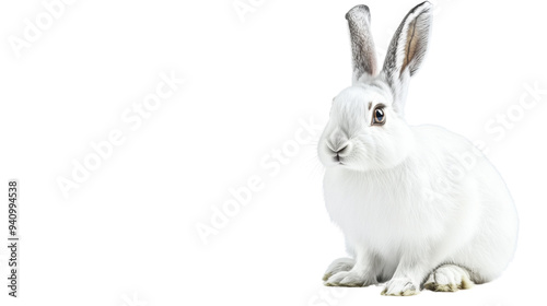 White Arctic Hare Standing Isolated on a Transparent Background PNG photo