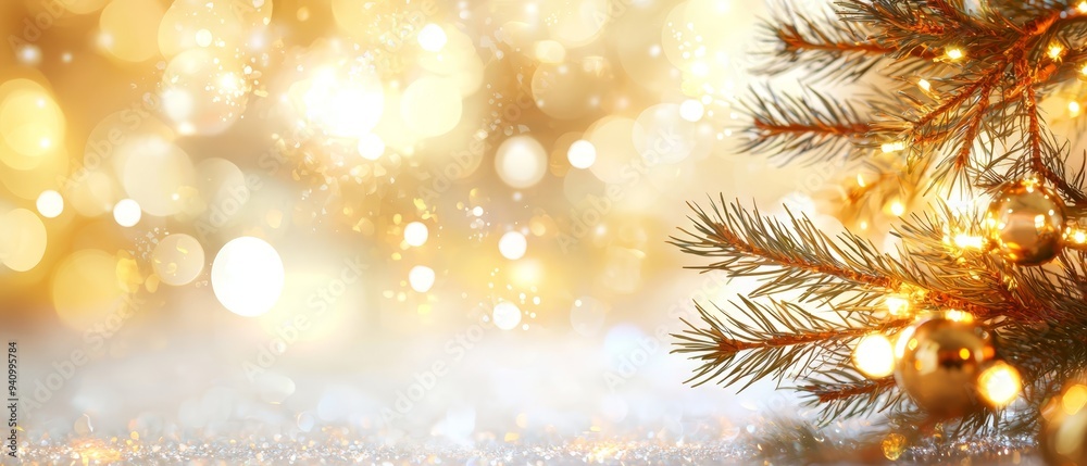A tight shot of a pine tree against a softly blurred backdrop, illuminated foreground featuring lights A tight shot of a pine tree against a softly blurred backdrop, illuminated foreground featuring lights