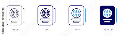 Passport customs icon in 4 different styles. Thin Line, Line, Bold, and Bold Line. Duotone style. Editable stroke