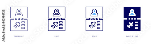 Passport tracking icon in 4 different styles. Thin Line, Line, Bold, and Bold Line. Duotone style. Editable stroke