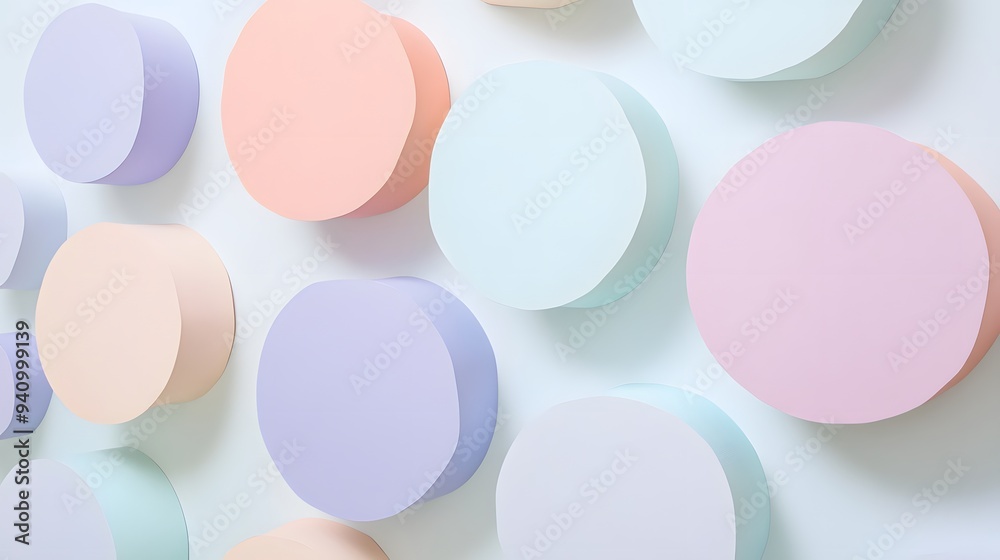 14. Minimalist 3D wall art featuring floating circle paper cutouts in soft pastels