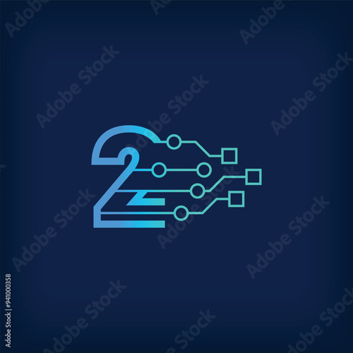 Unique digital 2 number sign logo. Creative corporate technical, digital and connection logo template. vector