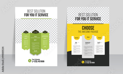Pricing table flyer template design. price choice list table